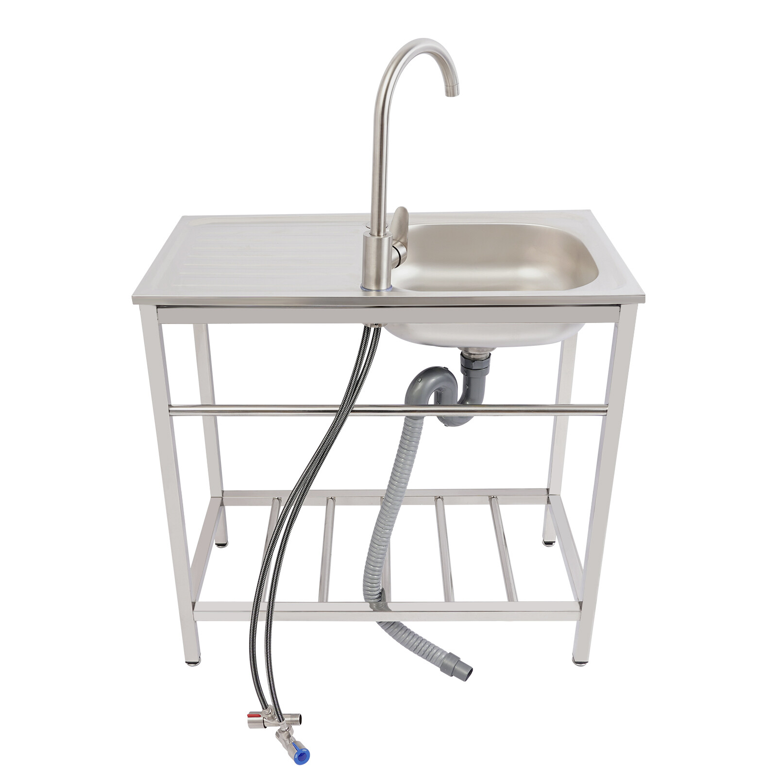 Stainless Steel Utility Sink, Free Standing with Faucet & Drainpipe for Homes