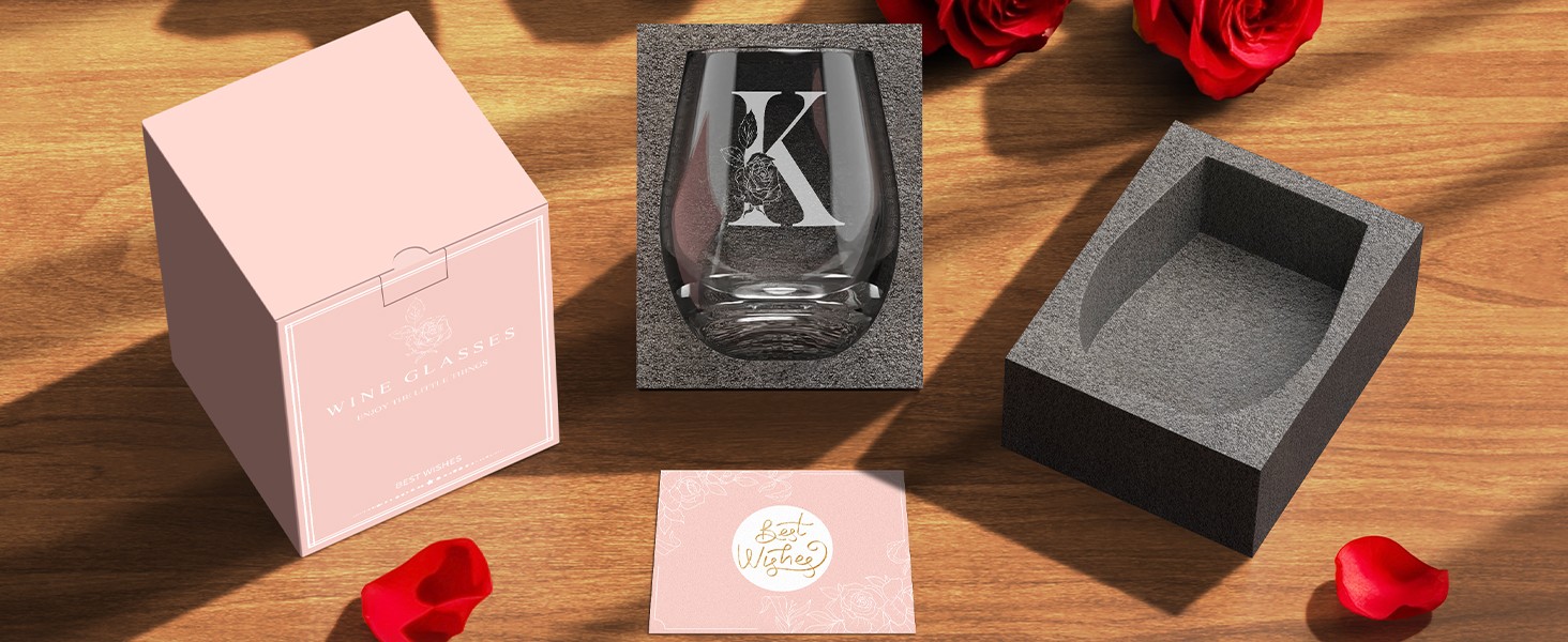 Mothers Day Gifts for Mom Wife Grandma, Initial A-Z Wine Glass Personalized For
