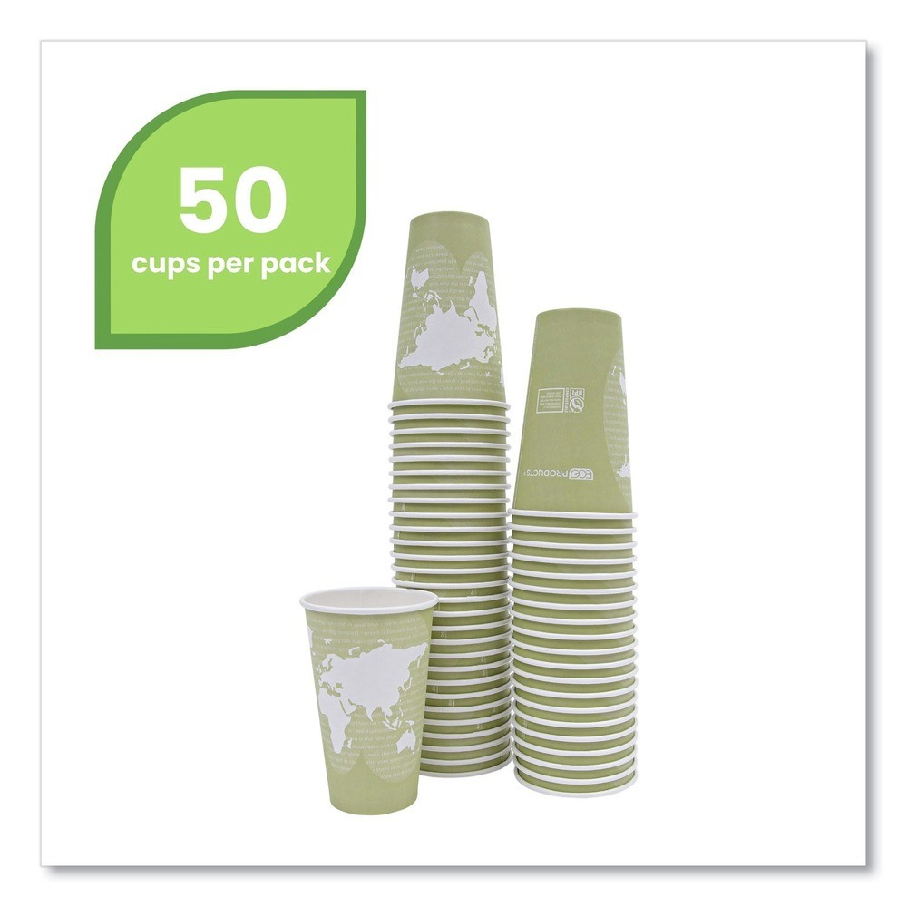 Eco-Products EPBHC16WAPK 16 oz. World Art Paper Hot Cups – Moss (50/Pack) New