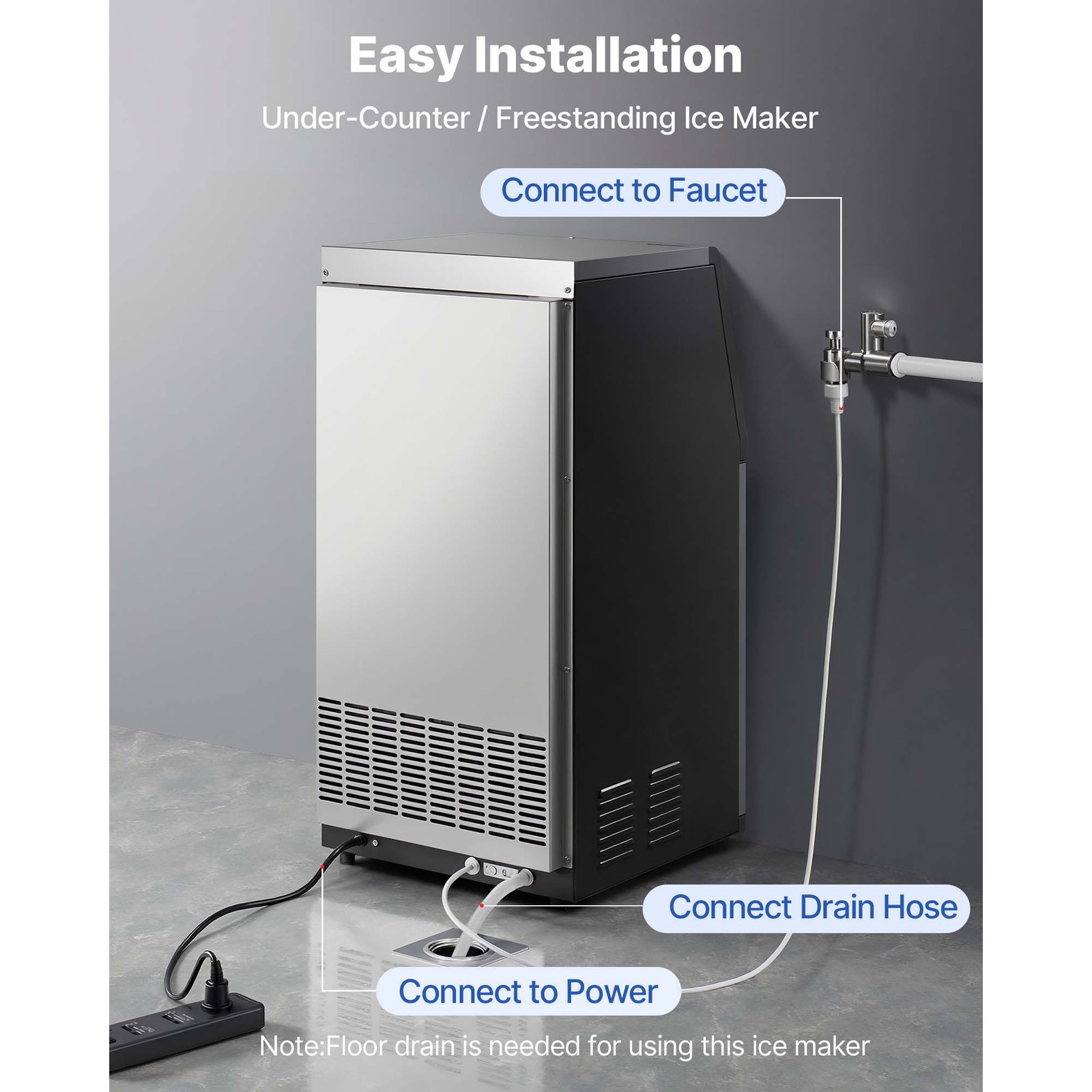 Uimoso 100lbs/24h Commercial Ice Maker Bar Restaurant Built-in Ice Cube Machine