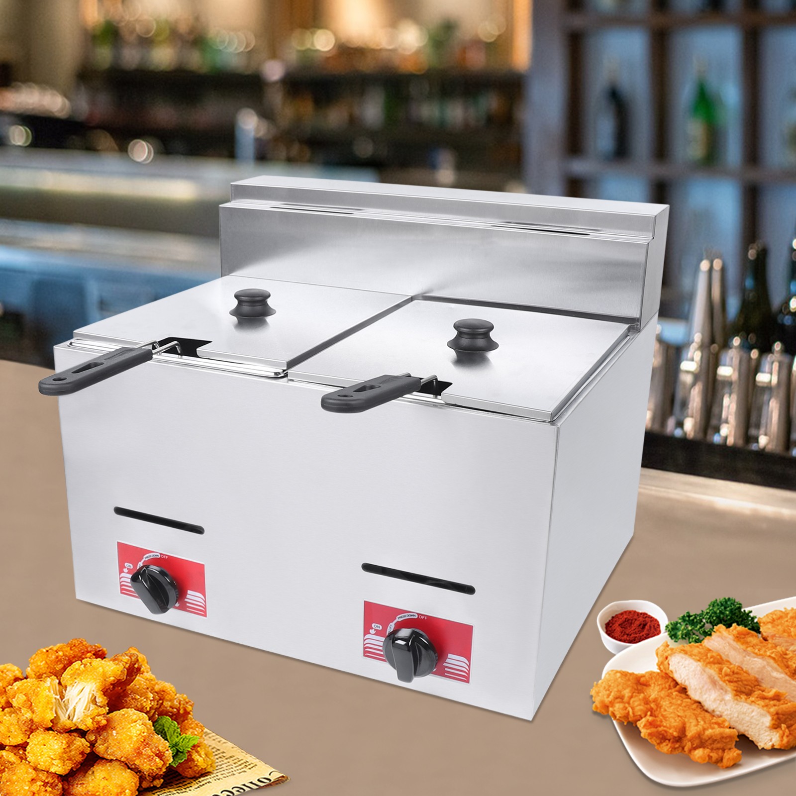 Countertop Gas Fryer w/ 2 Frying Baskets LPG Liquefied Gas Deep Fryer USA