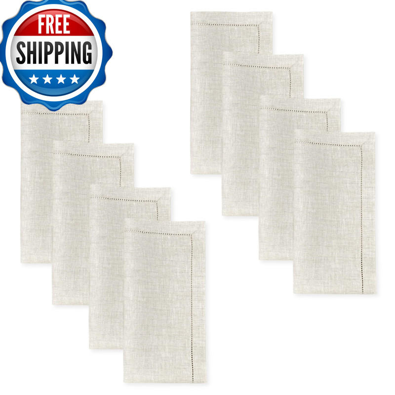 D’Moksha Homes Signature Linen By Dmoksha Light Natural Dinner Napkins Set Of 8