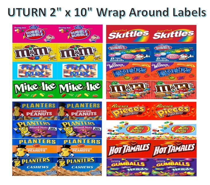 4 Uturn 2 x 10″ Peel & Stick candy Vending Labels Stickers Wrap around