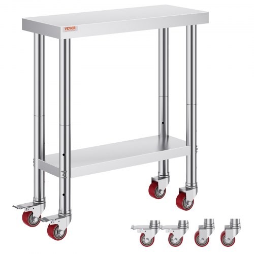Stainless Steel 30″ x 12″ NSF Kitchen Restaurant Prep Table w Backsplash Casters
