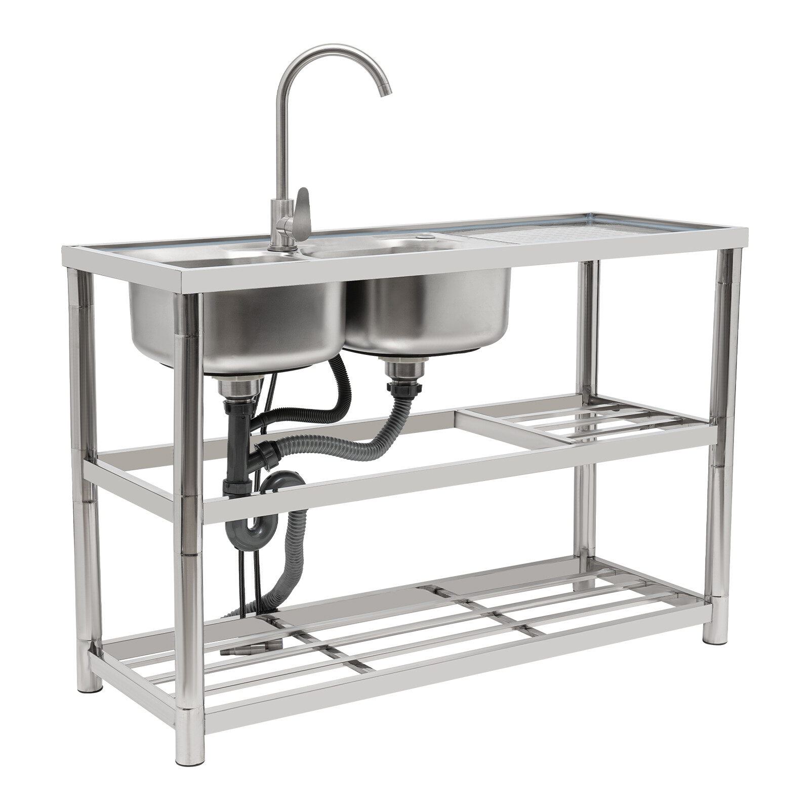Restaurant Kitchen Sink Double-Bowl Sink Commercial Kitchen Sink Set w/ Faucet