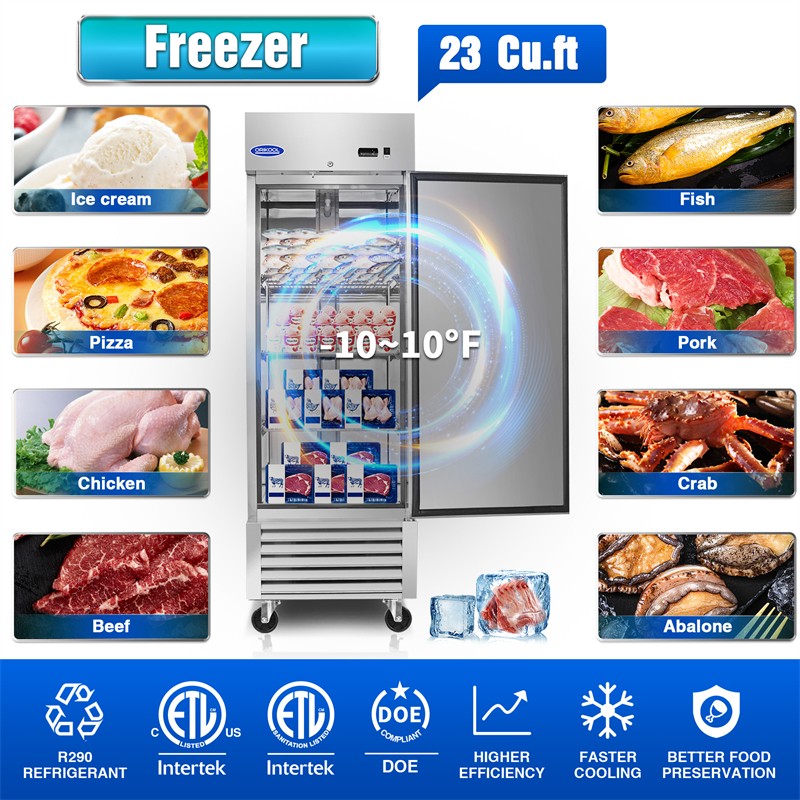 27″W Commercial Reach-In Upright Freezer 23 Cu.ft Automatic defrost Low Noise
