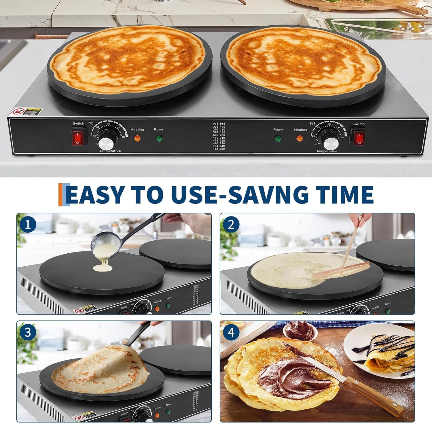 Electric Crepe Maker 3400w 110v Flat Plate Crepe Griddle Double Plate Non-Stick