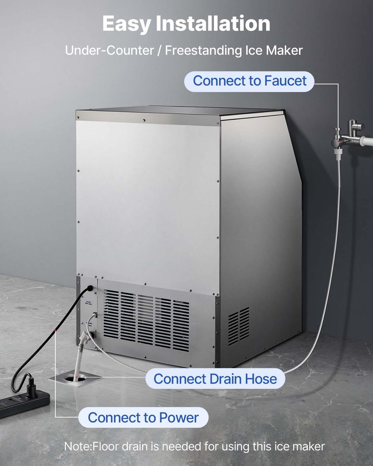 VEVOR Commercial Ice Maker 360 lbs/24h Ice Machine 85 lbs Storage Bar Restaurant