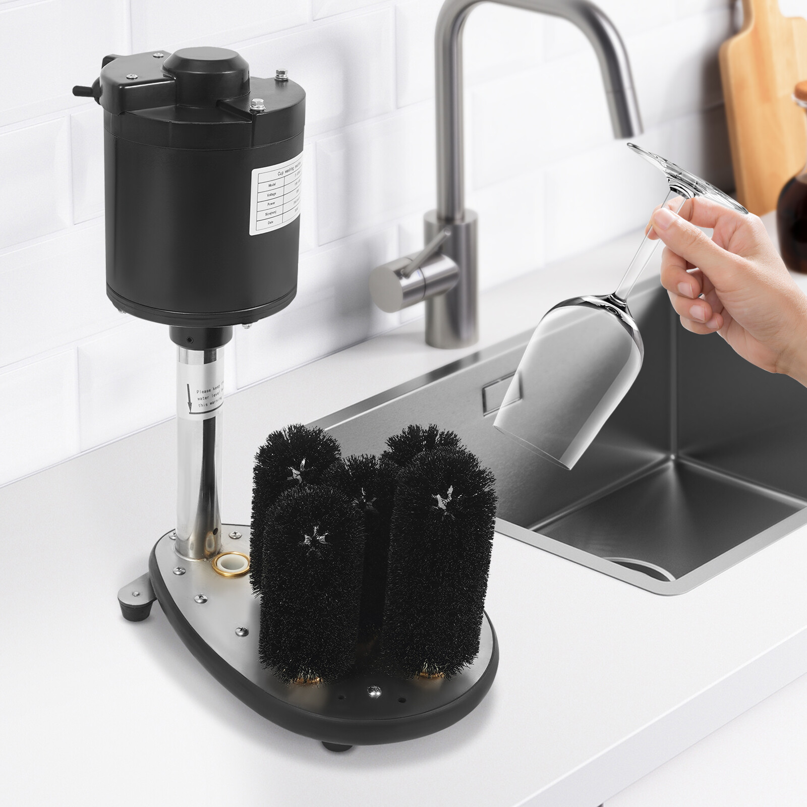 Electric Glass Washer 5-Brush Electric Commercial Wine Glass Cleaning Machine