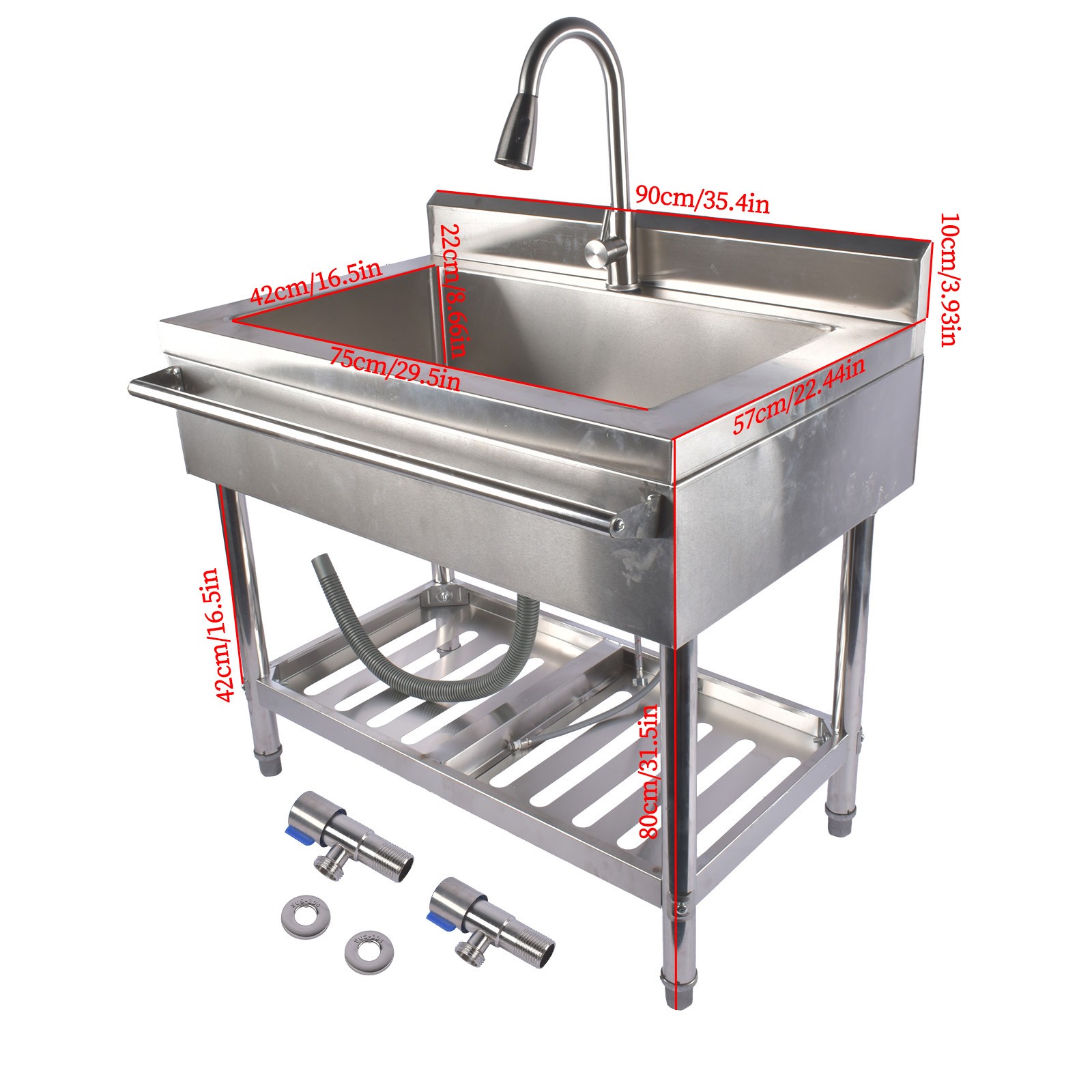 35.4»/39.3» Stainless Steel Sink Commercial Single Bowl with Pull-Out Faucet