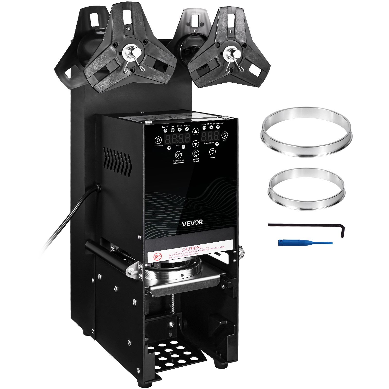 VEVOR Fully Automatic Sealing Machine Tea Cup Sealer 500-650 Cups/H 180 mm Black