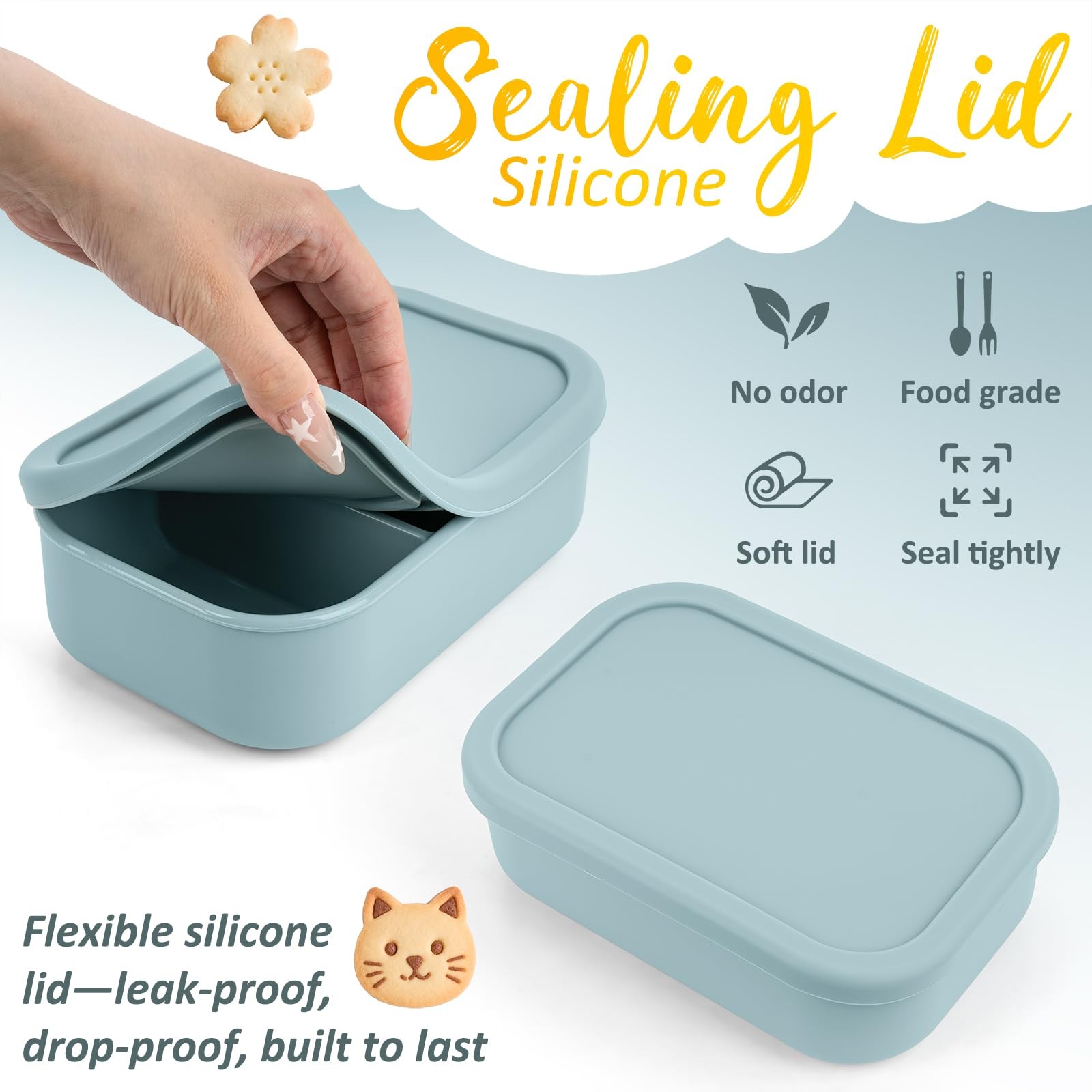 Silicone Bento Box for Adult, Stackable 32oz | 2 Compartment, green