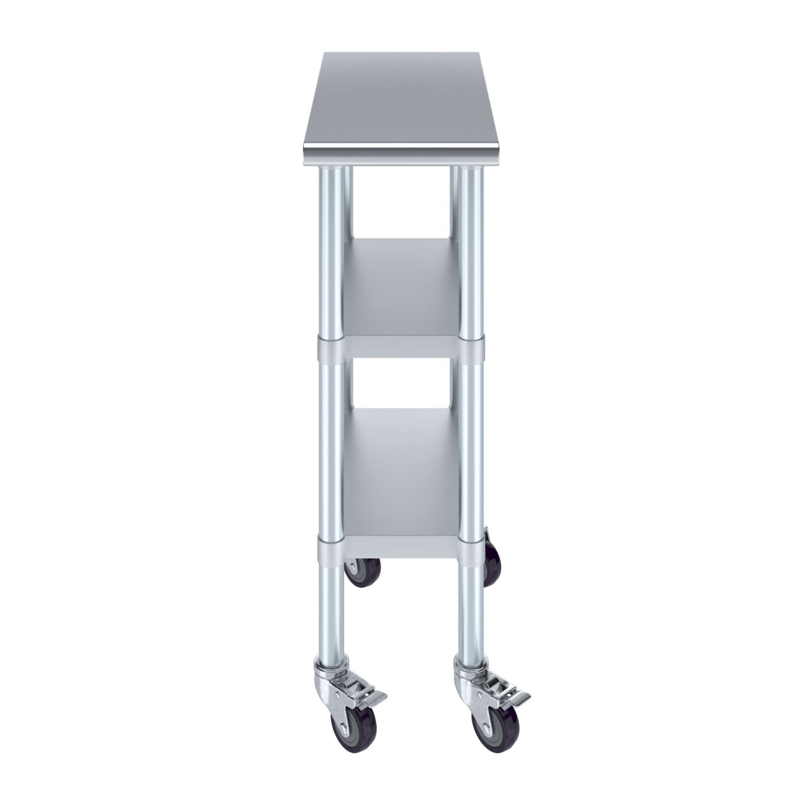 24 in. x 12 in. Stainless Steel Table with Two Under Shelves and Wheels