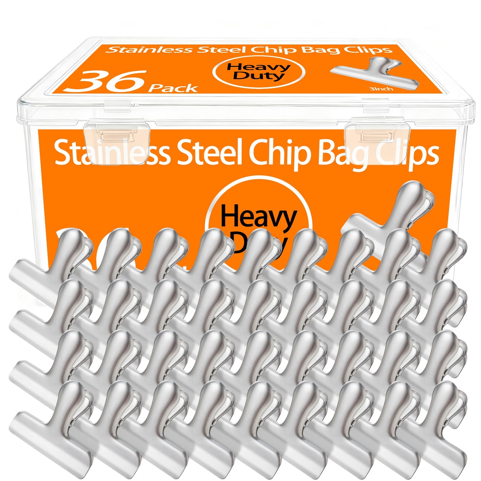 36 Pack Heavy-Duty Stainless Steel Chip Clips，3″ Wide Air Medium, Sliver