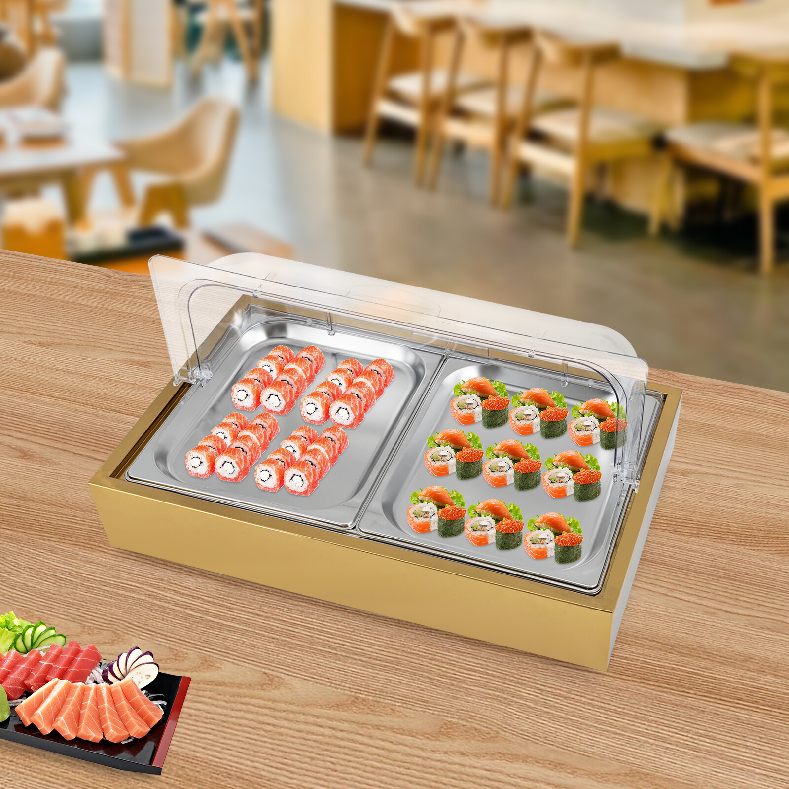 2-Compartments Buffet Cold Serving Plate Dishes Ice Food Serving Display Tray