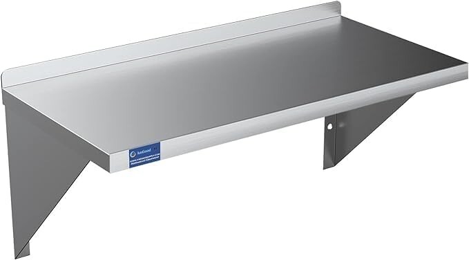 Heavy-Duty Stainless Steel Wall Shelf – Square Edge Metal Kitchen Shelving