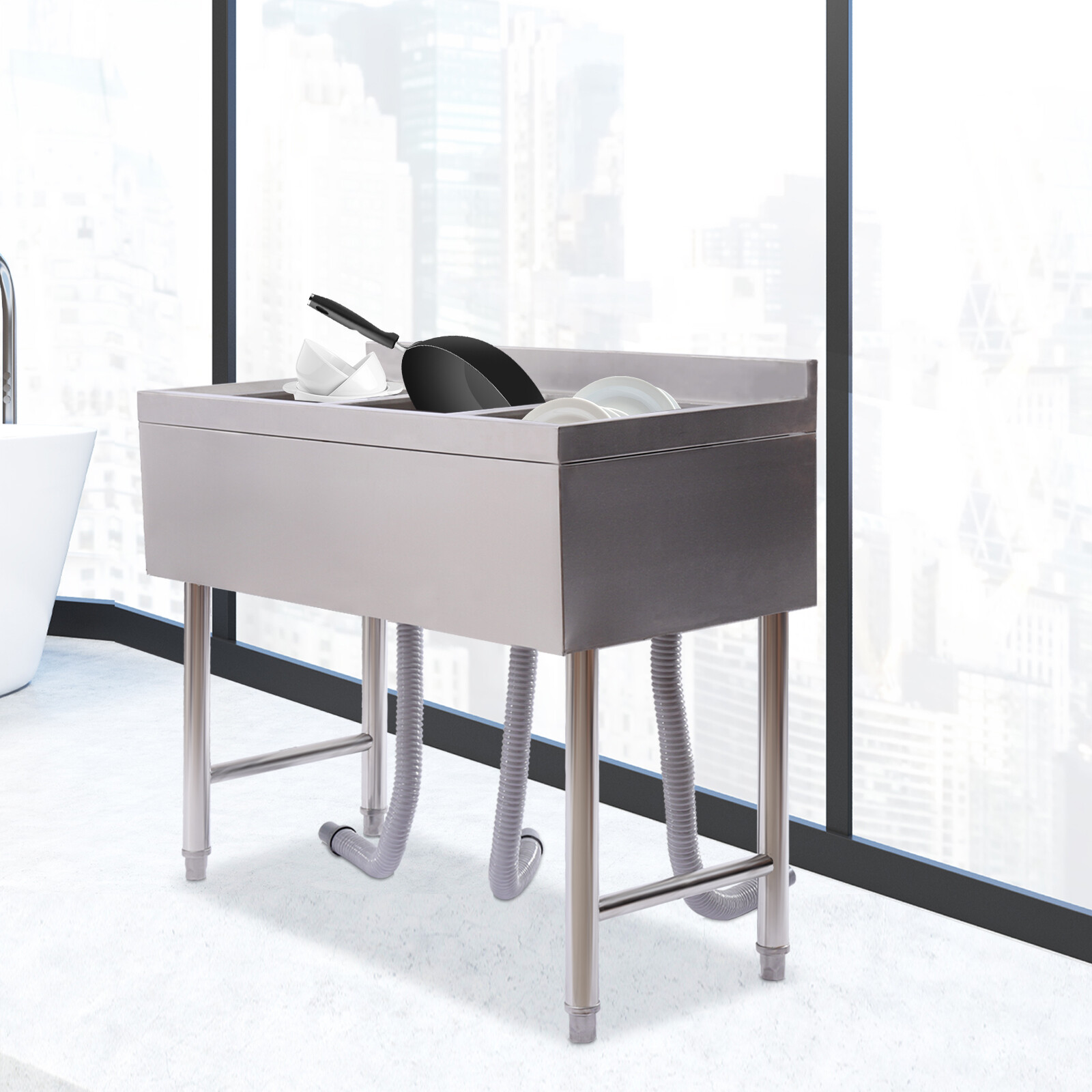 Three 3 Compartment Stainless Steel Commercial Kitchen Restaurant Bar Sink