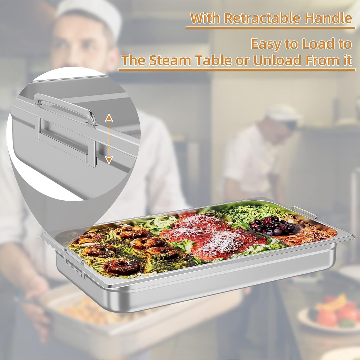 6 Pack Full Size Food Pan, 6 inch Deep Commercial Catering Hotel Pan with Handle
