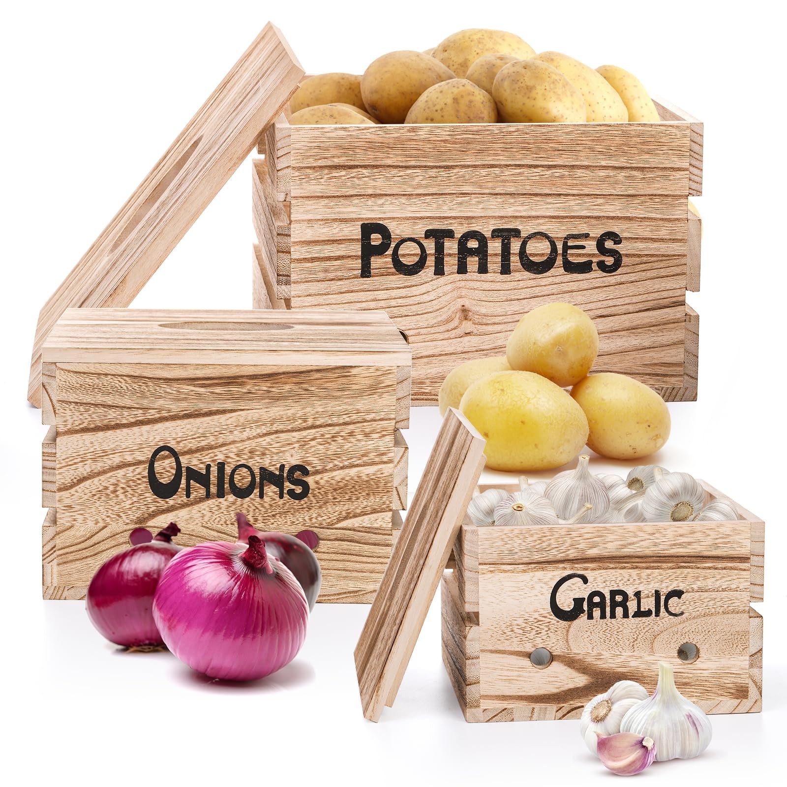 Frcctre 3 Pack Vegetable Storage Bins Farmhouse Potato Onion Garlic Kitchen