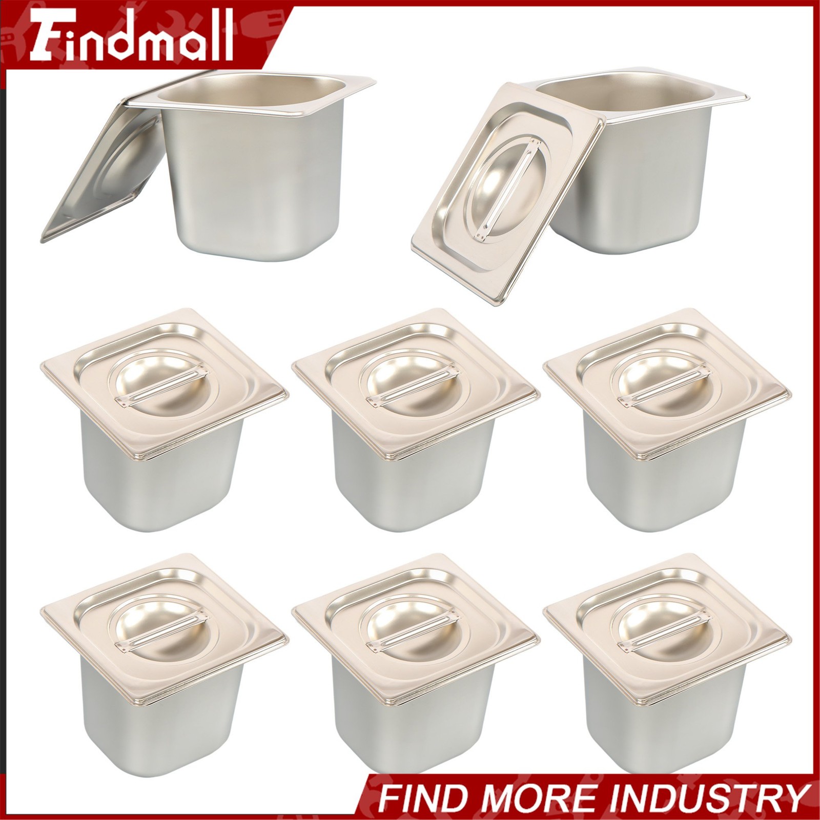 Findmall 8 Pack Set 6″ Deep 1/6 Size Steam Table Pans Hotel Prep Buffet Pan