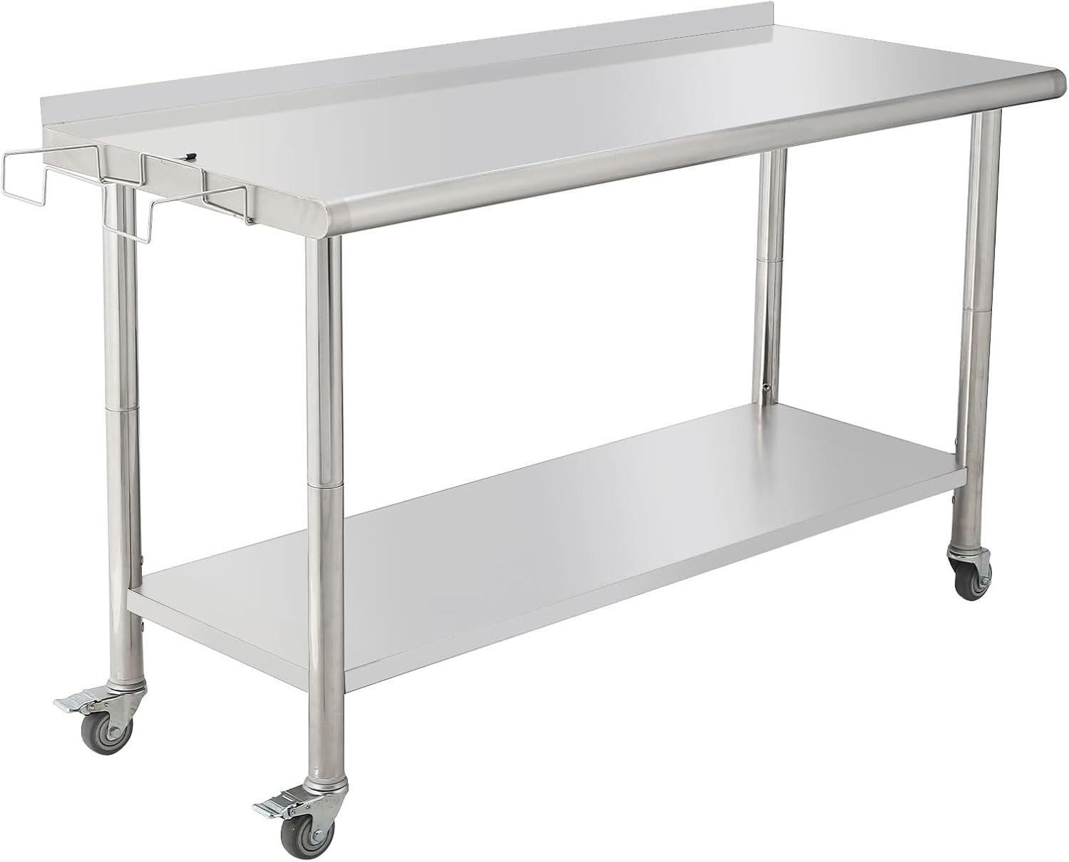 Stainless Steel Work Table 60×24 Adj Undershelf NSF HD w/ Casters Trash Rack