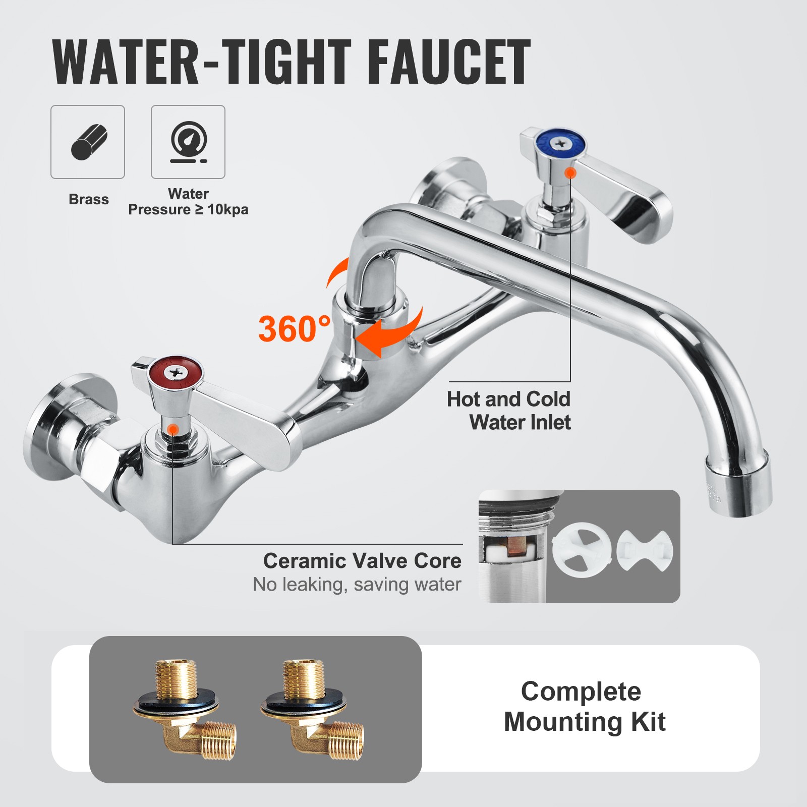 VEVOR 18″ x 18″ Commercial Utility Sink 1 Compartment Stainless Steel w/ Faucet