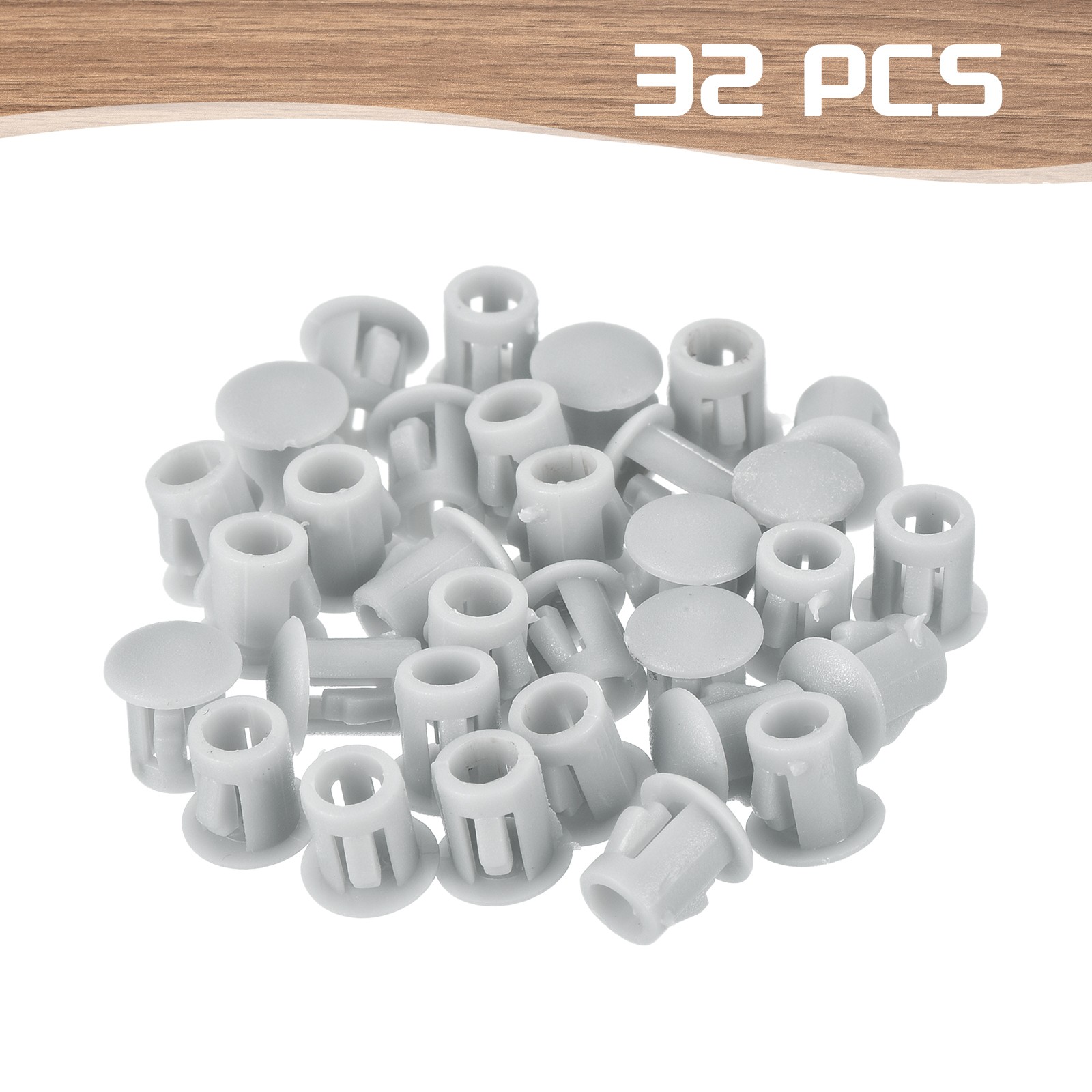 32Pcs 5mm Light Gray Nylon Plastic Round Locking Hole Plugs Insert End Cap