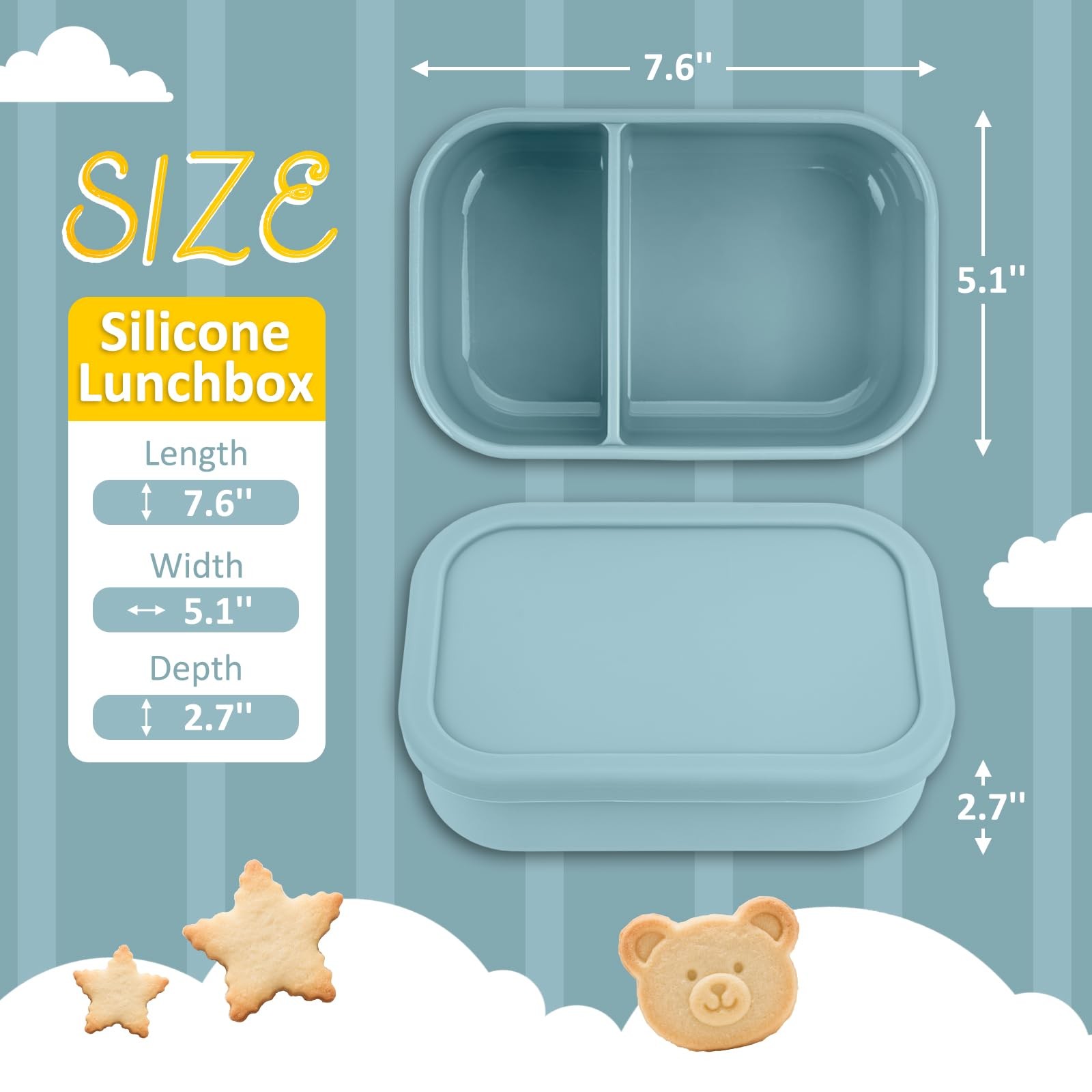 Silicone Bento Box for Adult, Stackable 32oz | 2 Compartment, green