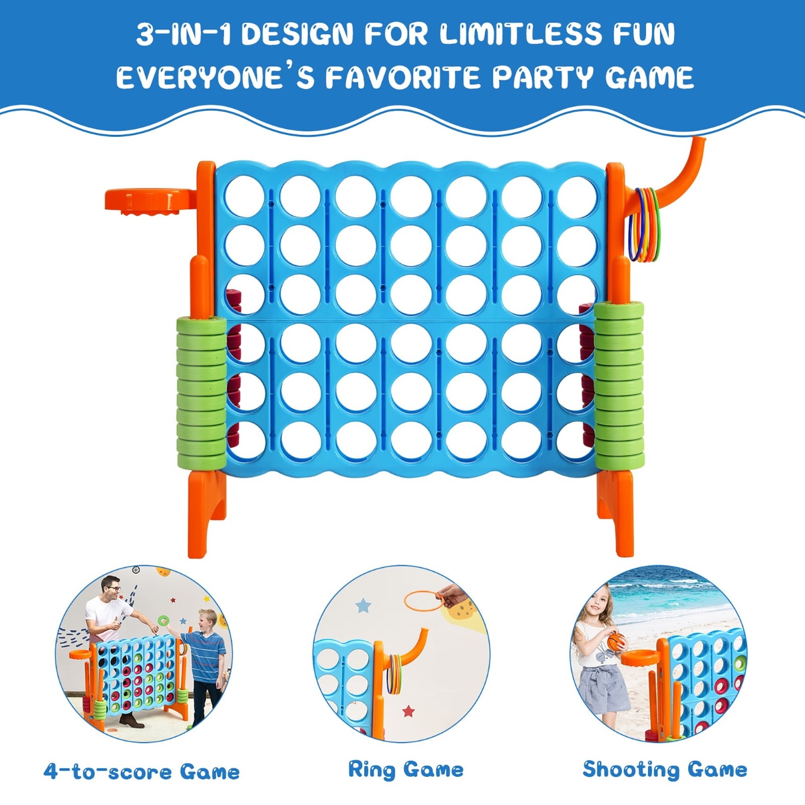 1 Costway Giant 4-in-A-Row Game Set w/ Basketball Hoop Orange FREESHIP