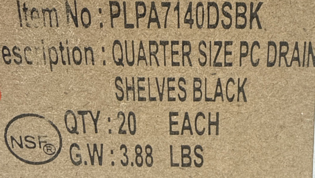 20 Pack Thunder Group PLPA7140DSBK 1/4 Size Drain Shelf Rack Insert Black NSF