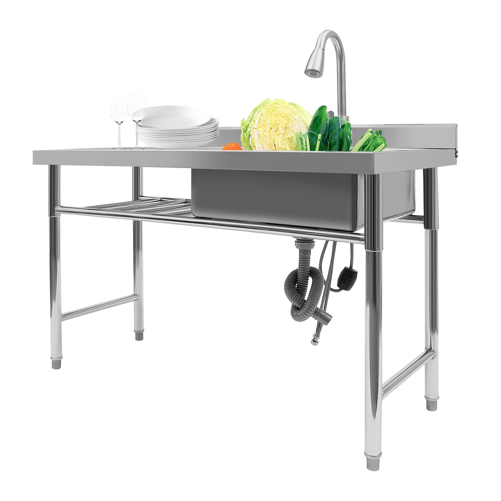 Commercial Utility Prep Sink Stainless Steel Kitchen Sink 1 Compartment w/Faucet