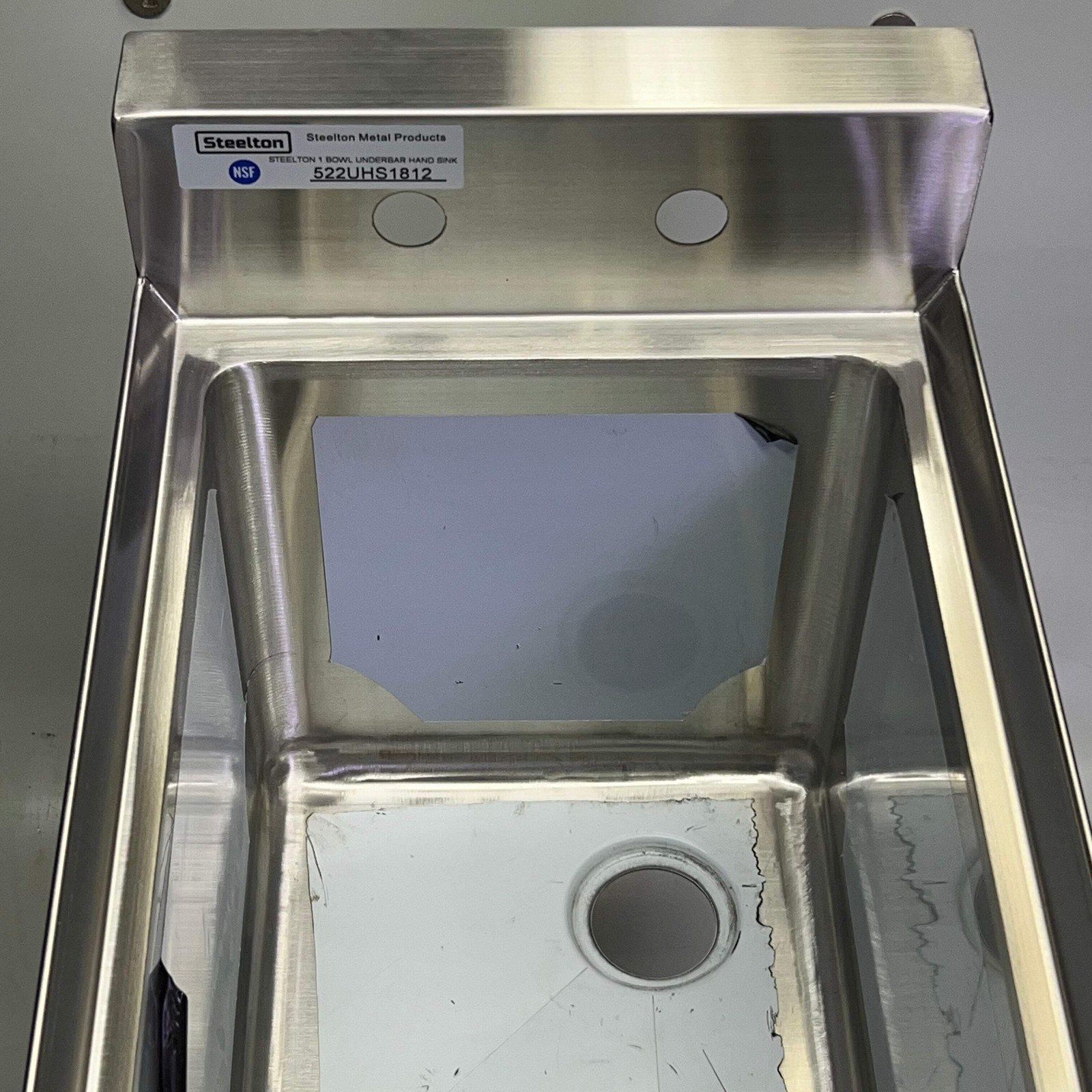 STEELTON 1 Bowl Underbar Hand Sink Sz 12″W x 18″L 522UHS1812