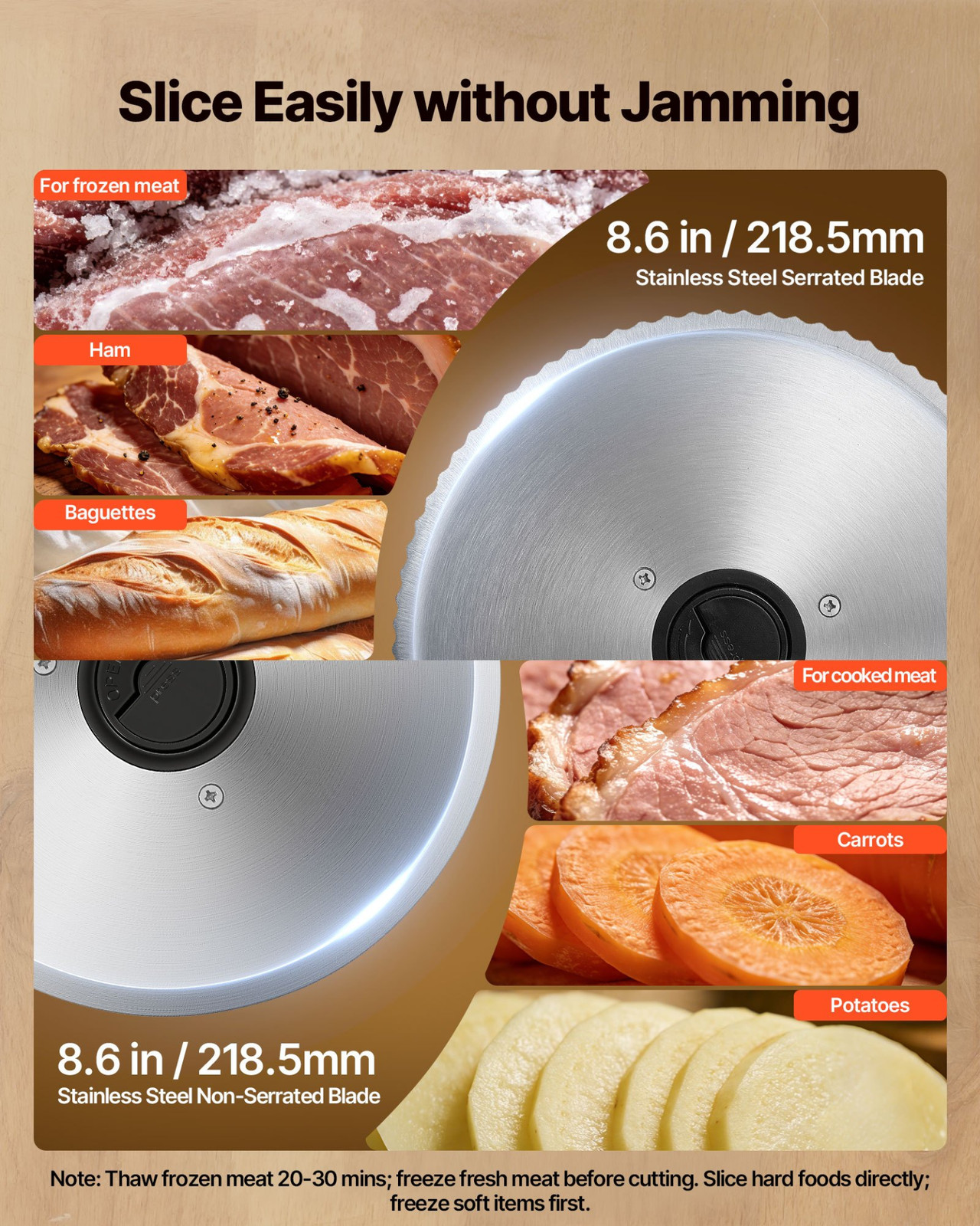 Electric Meat Slicer 8.6″ 200W Deli Food Slicer w/ 2 Blades Adjustable Thickness
