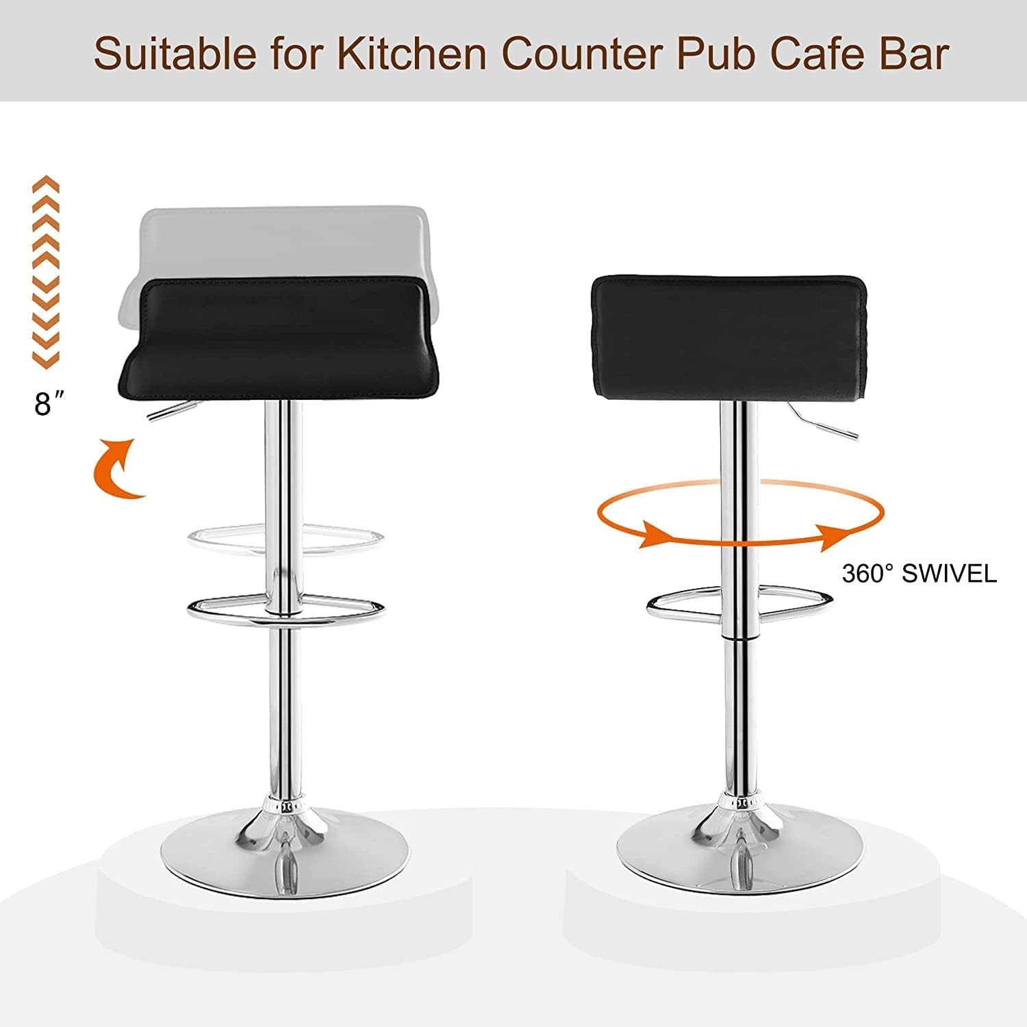 Bar Stools Set of 4, Armless Adjustable Swivel Barstools, Modern Backless