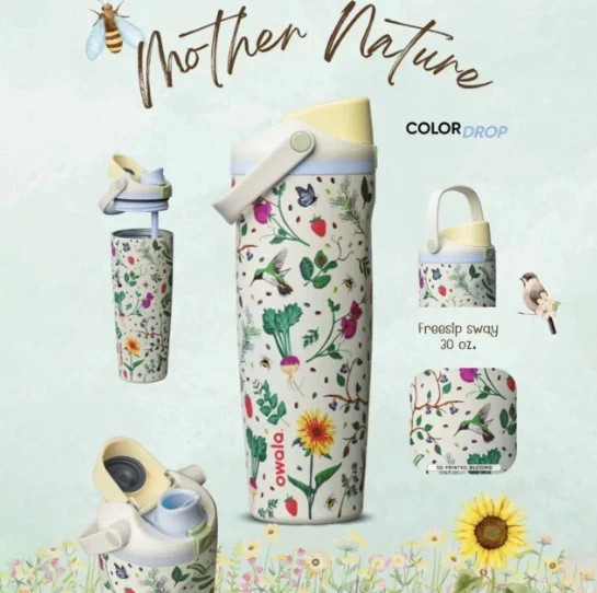 NEW Owala FreeSip «Mother Nature» 30oz Water Bottle Tumbler w/ Travel Grip Gift