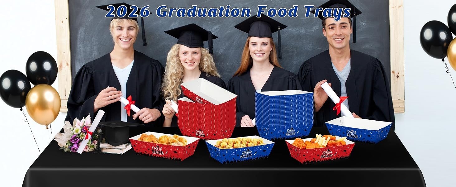 50 Pcs Graduation Decorations 2026, 2 Styles Graduation Food Trays Blue Serving