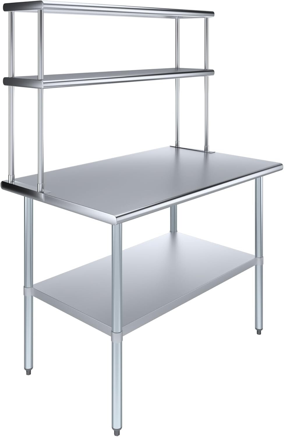 Stainless Steel Prep Table w/ Double Overshelf – Commercial Kitchen Workstation