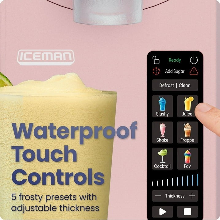 Chefman Iceman Slush Ease Slushy Maker Frozen Drink Machine Touchscreen Pink