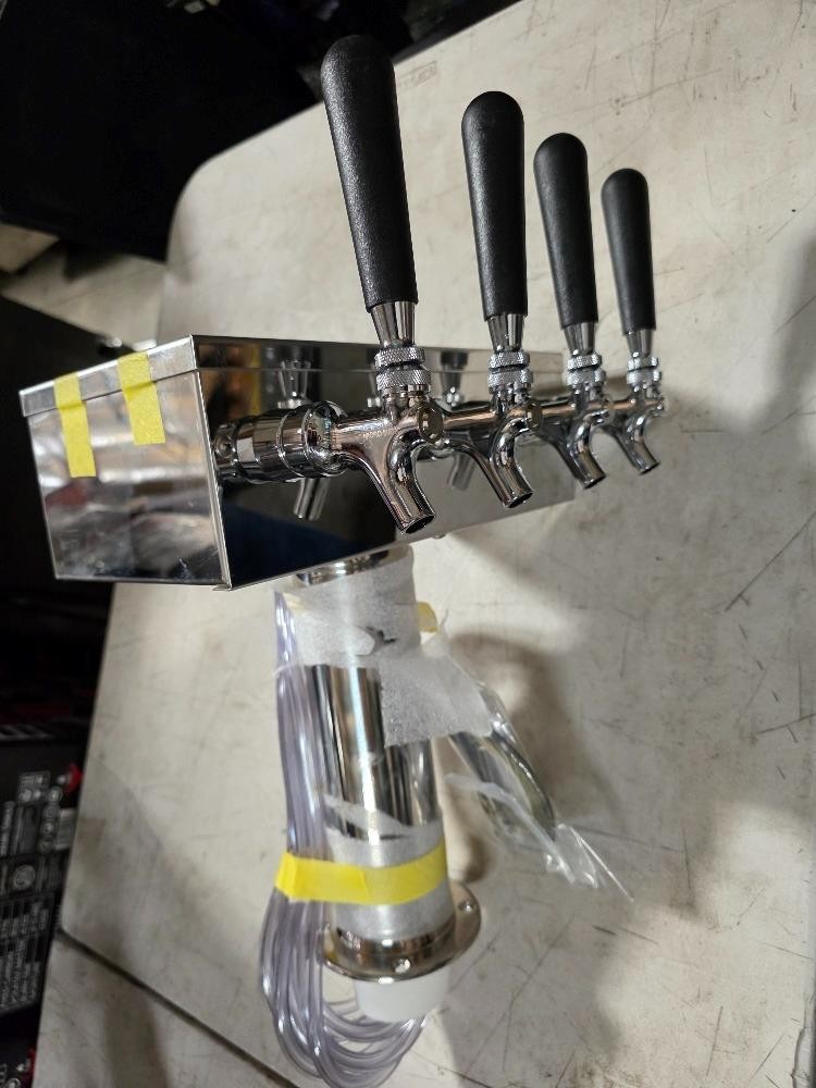 MICRO MATIC 4 Tap T Tower Glycol Cooled Polished Stainless Steel 4 Black Handle
