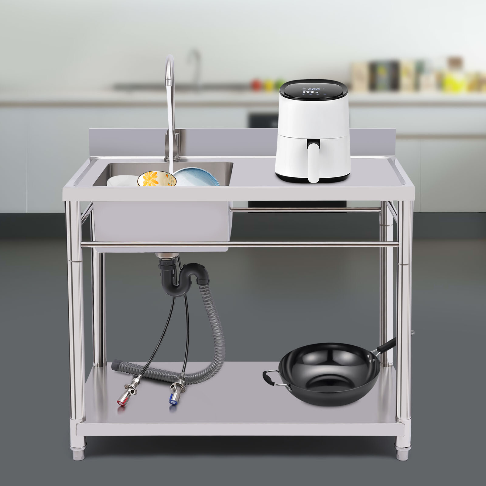 1 Compartment Sink Kitchen Stainless Steel Utility Sink Prep Table Commercial