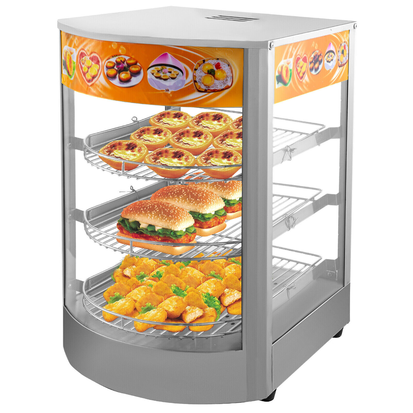 110V 850W Stainless Steel Food Pizza Warmer Display Cabinet with 3 Movable Layer
