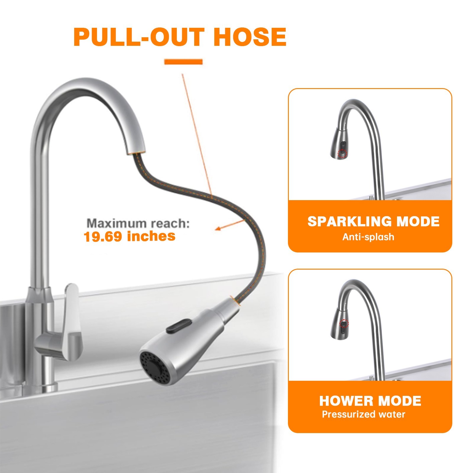 Freestanding Stainless Steel Utility Sink with Cabinet Pull-Out Faucet