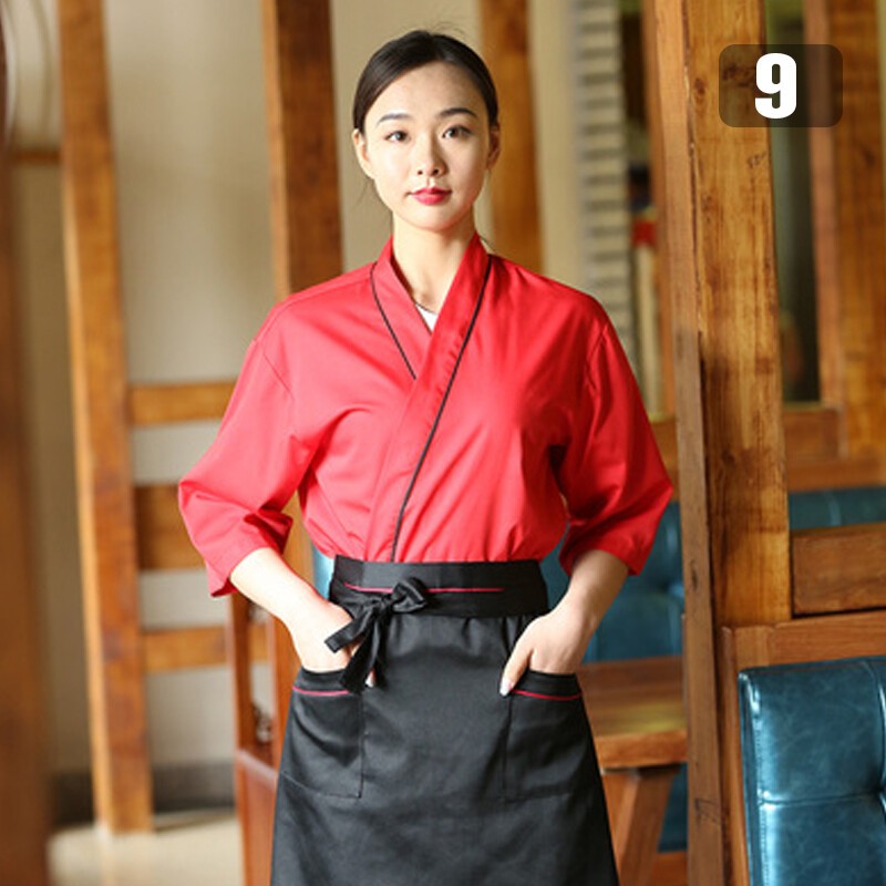 Unisex Japanese Medium Sleeve Cook Uniform Kimono Chef Sushi Restaurant Overalls