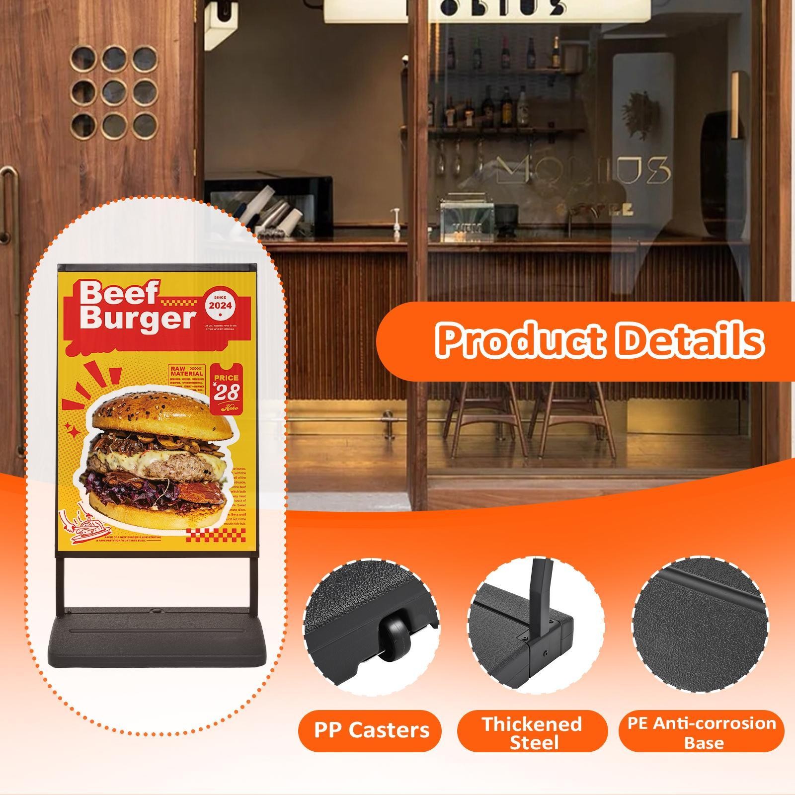 24″x36″ Single-Sided Floor Standing Board Sign Holder w-Water Refilled Base