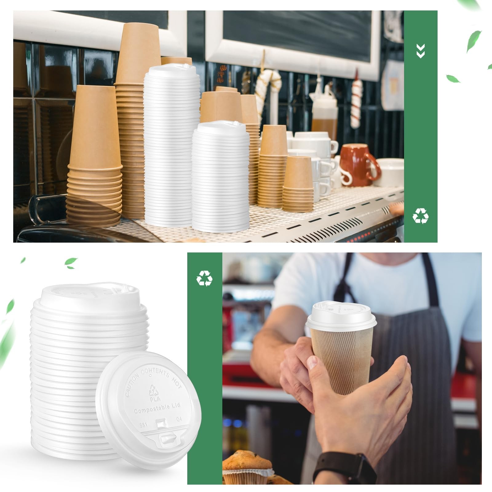 50 Count 100% Compostable CPLA Coffee Cups Lids Bulk 3.54 Inch White Disposab…