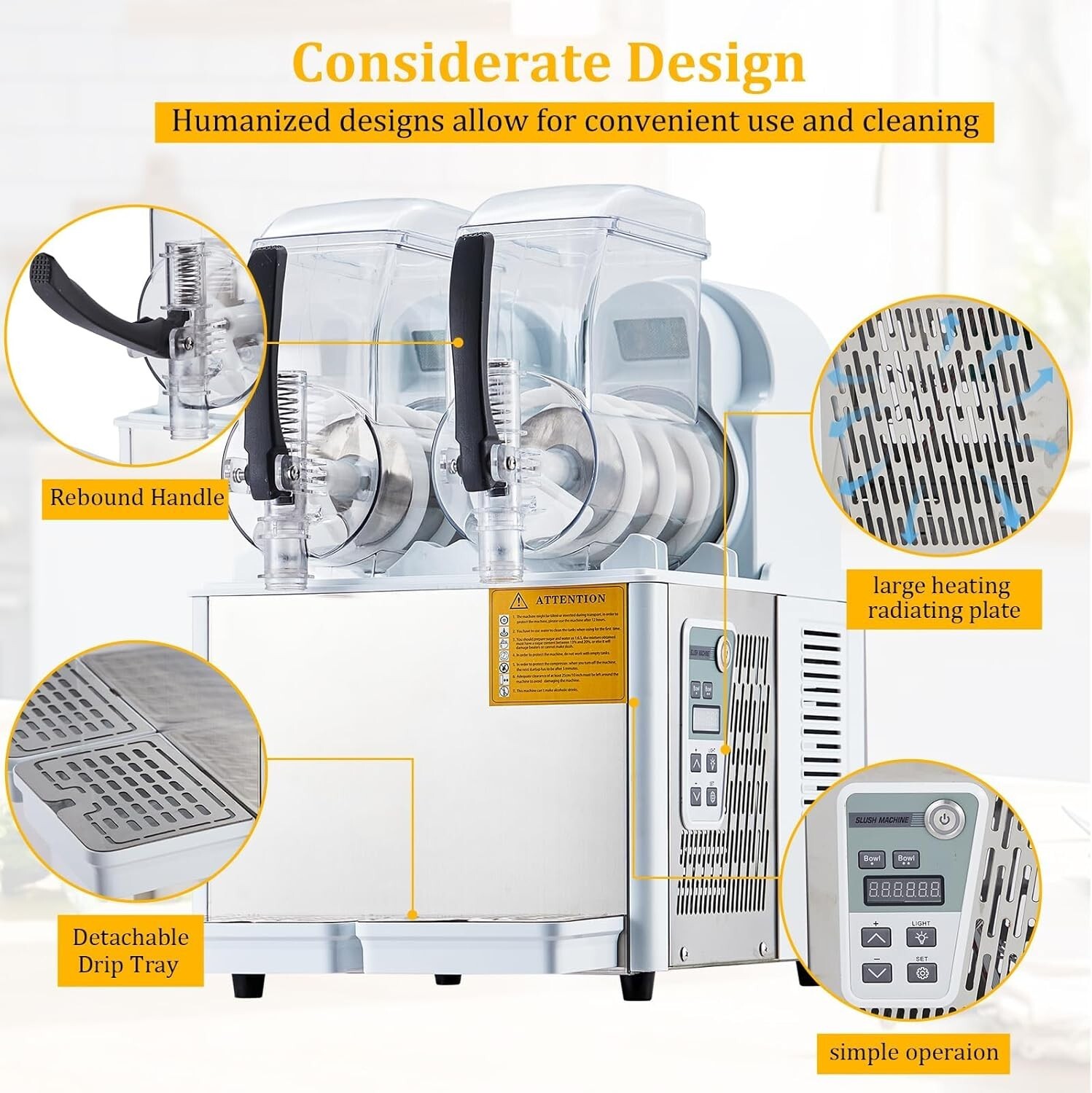 4L X 2 Commercial Slushie Machine, 370W Slushie Machine Frozen Drink Machine