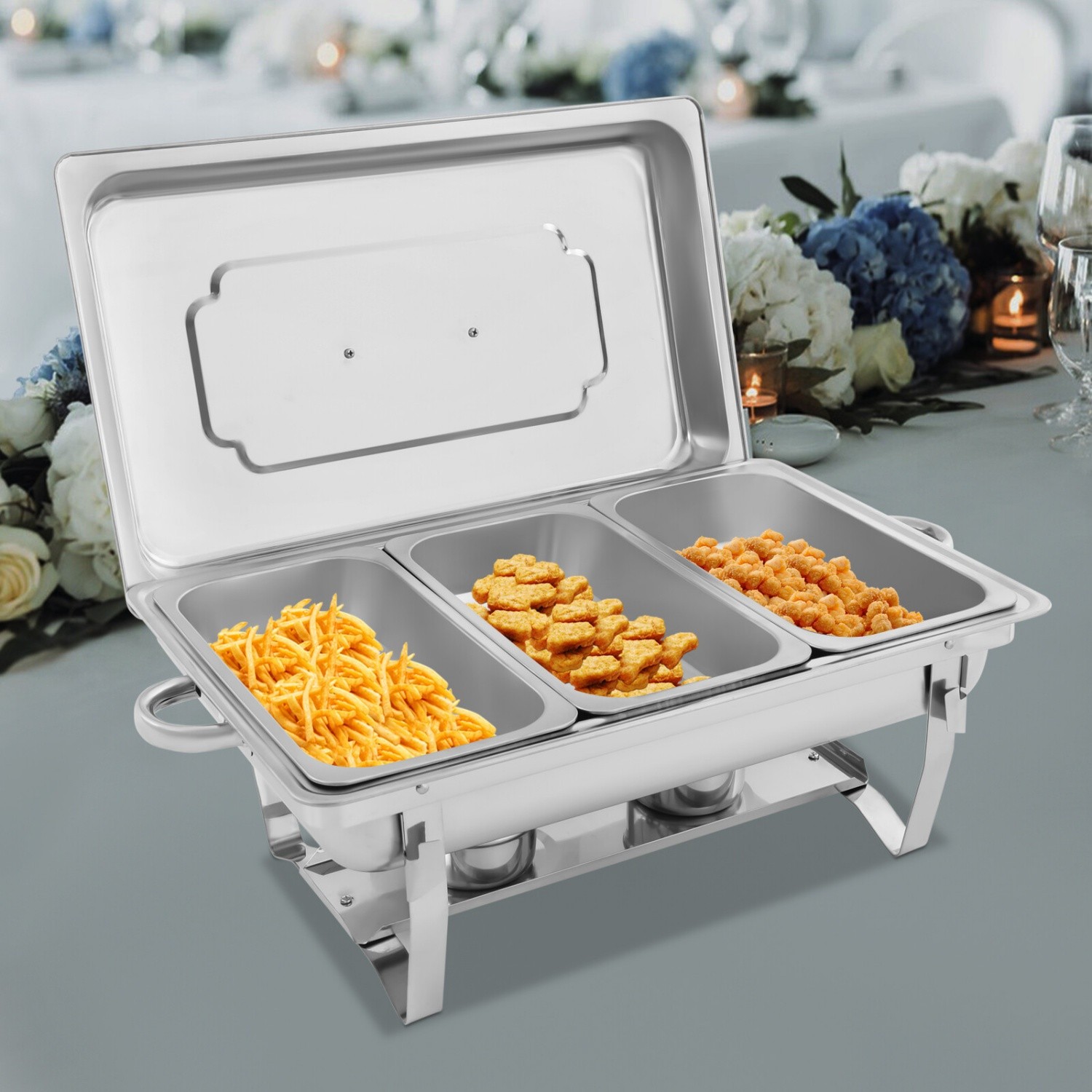 Chafing Dish Buffet Set Stainless Steel Food Warmer with 3 Pan for Wedding