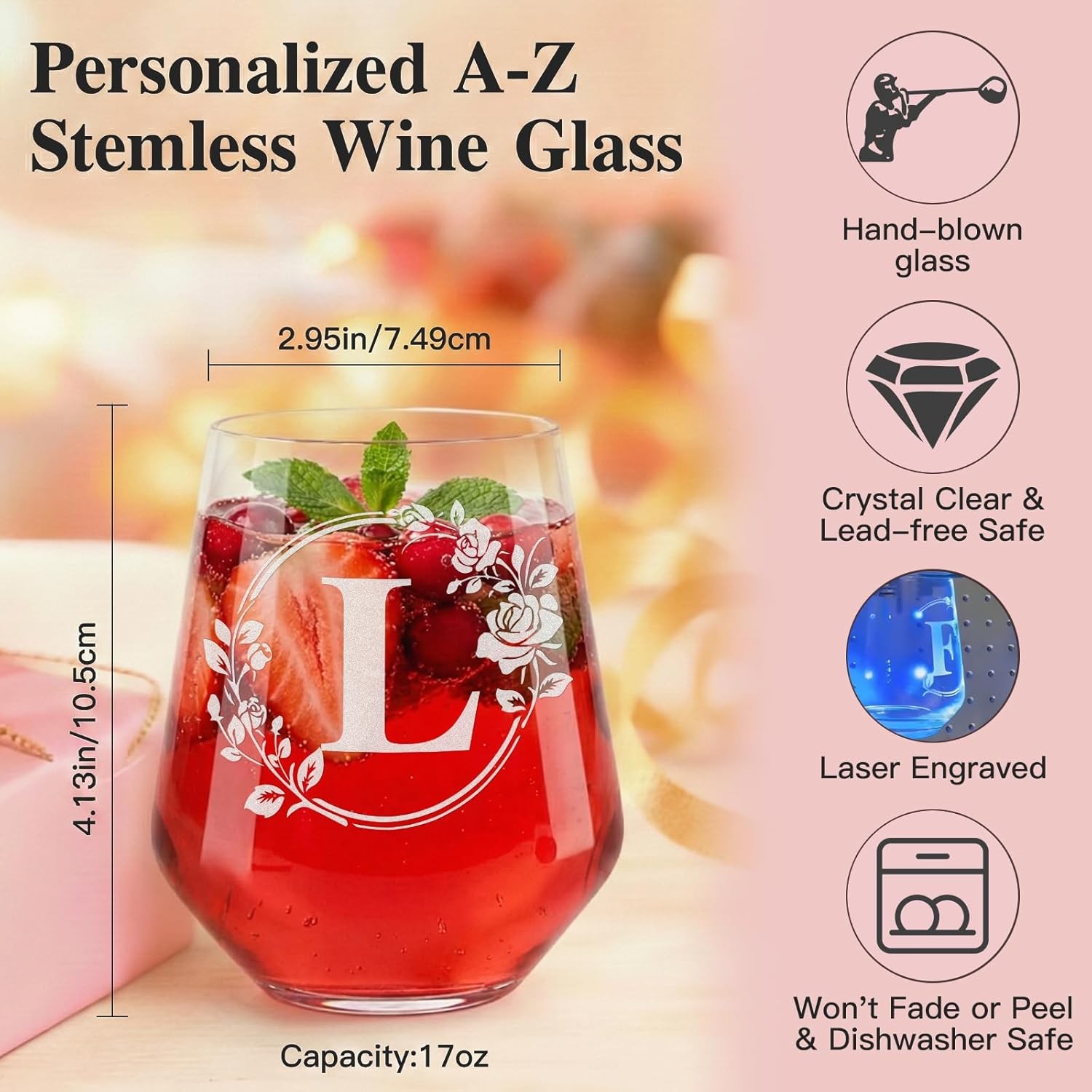 Personalized Stemless Wine Glass – Custom Engraved Monogrammed Initial