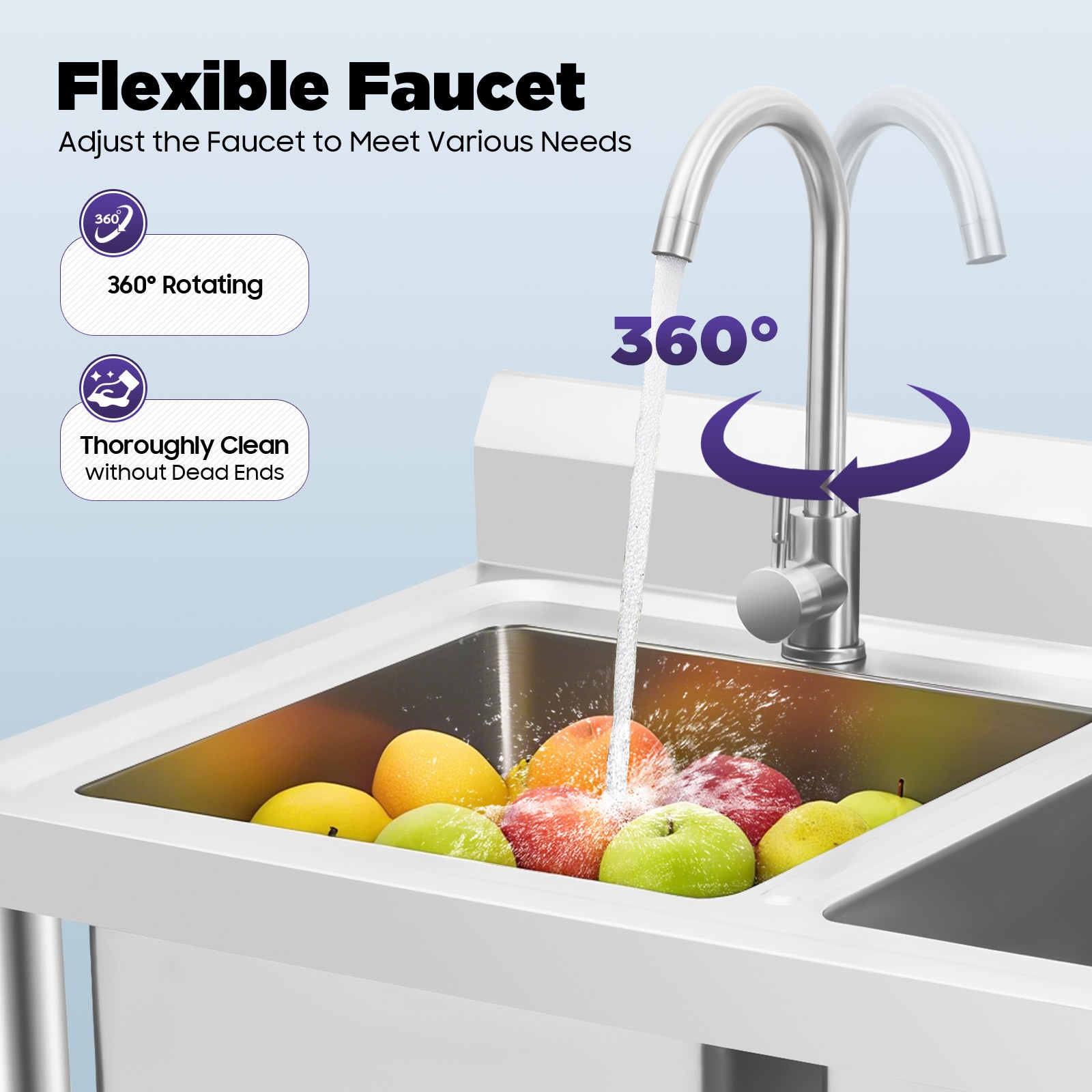 2 Compartment Free Standing Utility Sink for Garage Restaurant, Kitchen, Laundry