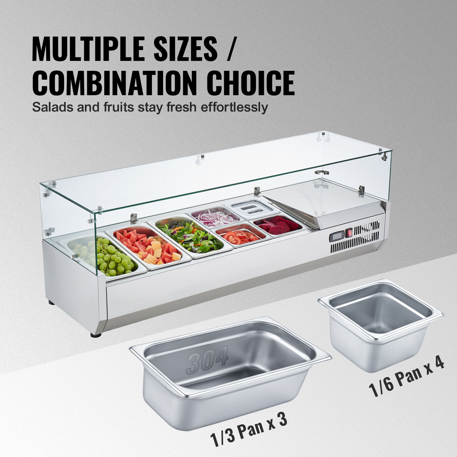 VEVOR Countertop Refrigerated Salad Pizza Prep Station 140 W Glass Guard ETL